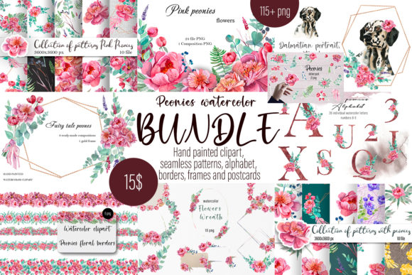 Download BUNDLE Watercolor Kit Peonies Watercolor - Watercolor kit Collection